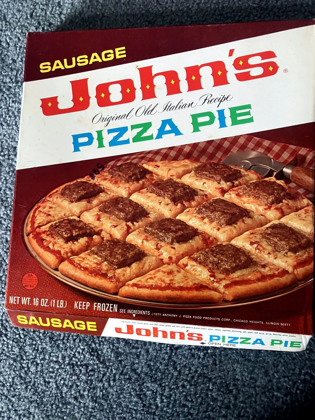 A John's Pizza box from Knut Simonson's personal archive.